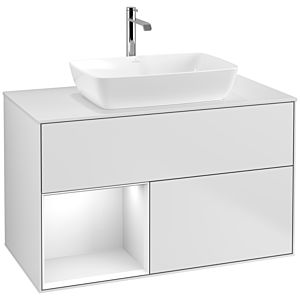 Villeroy und Boch Finion Waschtischunterschrank F771GFMT 100cm, Abdeckplatte white matt, Regale Glossy white lacquer, White matt lacquer