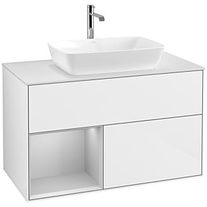 Villeroy und Boch Finion Waschtischunterschrank F771GJGF 100cm, Abdeckplatte white matt, Regale Light grey matt lacquer, Glossy white lacquer