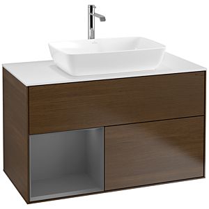 Villeroy and Boch Finion Villeroy and Boch Finion F771GKGN 100cm, cover plate white matt, shelves anthracite matt lacquer, walnut veneer