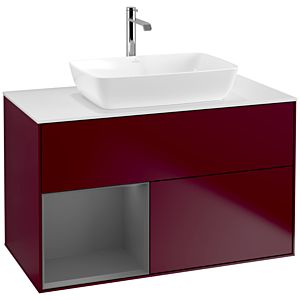 Villeroy et Boch Finion Villeroy et Boch F771GKHB 100cm, plaque de finition blanc mat, étagères laqué anthracite mat, Peony Matt