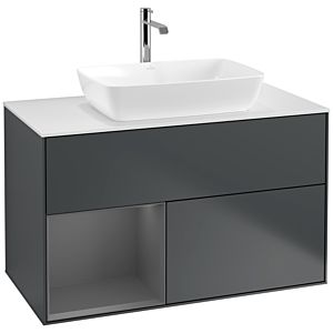 Villeroy et Boch Finion Villeroy et Boch F771GKHG 100cm, plaque de finition blanc mat, étagères laqué anthracite mat, Midnight Blue Matt Lacquer