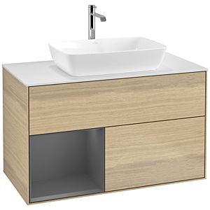 Villeroy et Boch Finion Villeroy et Boch F771GKPC 100cm, plaque de finition blanc mat, étagères laqué anthracite mat, Oak Veneer