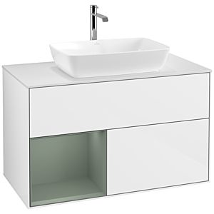 Villeroy and Boch Finion Villeroy and Boch Finion F771GMGF 100cm, cover plate white matt, shelves olive matt lacquer, glossy white lacquer