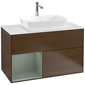 Villeroy and Boch Finion Villeroy and Boch Finion F771GMGN 100cm, cover plate white matt, shelves olive matt lacquer, walnut veneer