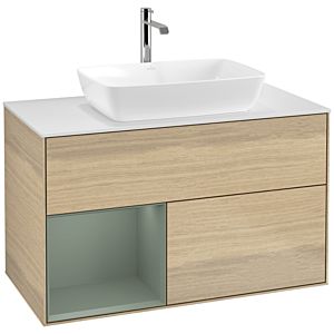 Villeroy and Boch Finion Villeroy and Boch Finion F771GMPC 100cm, cover plate white matt, shelves olive matt lacquer, Oak Veneer