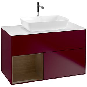 Villeroy und Boch Finion Waschtischunterschrank F771GNHB 100cm, Abdeckplatte white matt, Regale Walnut Veneer, Peony Matt