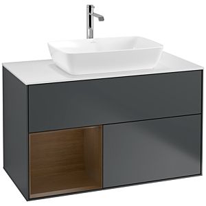 Villeroy et Boch Finion Villeroy et Boch F771GNHG 100cm, plaque de finition blanc mat, étagères Walnut Veneer , Midnight Blue Matt Lacquer