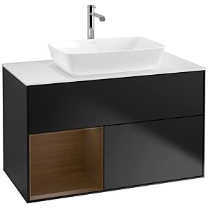 Villeroy et Boch Finion Villeroy et Boch F771GNPD 100cm, plaque de recouvrement blanc mat, étagères Walnut Veneer , laqué noir mat