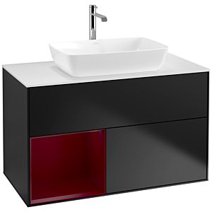 Villeroy et Boch Finion Villeroy et Boch F771HBPD 100cm, plaque de finition blanc mat, étagères Peony laqué mat, laqué noir mat