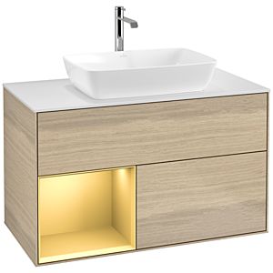 Villeroy and Boch Finion Villeroy and Boch Finion F771HFPC 100cm, cover plate white matt, shelves gold matt lacquer, Oak Veneer