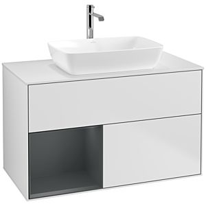 Villeroy und Boch Finion Waschtischunterschrank F771HGMT 100cm, Abdeckplatte white matt, Regale Midnight matt lacquer, White matt lacquer