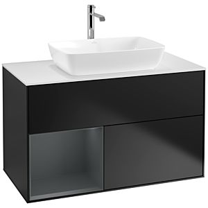 Villeroy et Boch Finion Villeroy et Boch F771HGPD 100cm, plaque de recouvrement blanc mat, étagères laqué mat Midnight, laqué noir mat