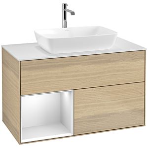 Villeroy und Boch Finion Waschtischunterschrank F771MTPC 100cm, Abdeckplatte white matt, Regale White matt lacquer, Oak Veneer