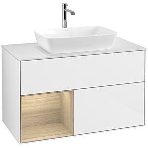 Villeroy und Boch Finion Waschtischunterschrank F771PCGF 100cm, Abdeckplatte white matt, Regale Oak Veneer, Glossy white lacquer