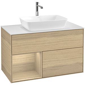 Villeroy und Boch Finion Waschtischunterschrank F771PCPC 100cm, Abdeckplatte white matt, Regale Oak Veneer, Oak Veneer
