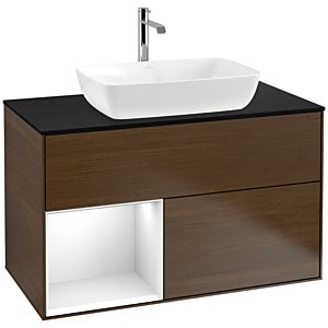 Villeroy and Boch Finion Villeroy and Boch Finion F772GFGN 100cm, cover plate black matt, shelves Glossy white lacquer, walnut veneer
