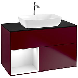 Villeroy und Boch Finion Waschtischunterschrank F772GFHB 100cm, Abdeckplatte black matt, Regale Glossy white lacquer, Peony Matt