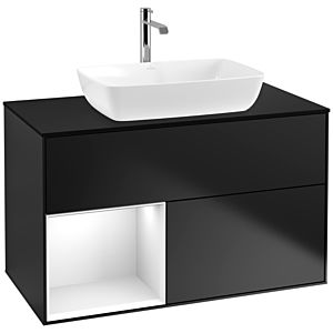 Villeroy et Boch Finion Villeroy et Boch F772GFPD 100cm, couvercle noir mat, étagères laqué blanc brillant, laqué noir mat