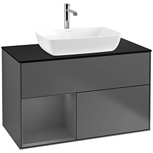 Villeroy und Boch Finion Waschtischunterschrank F772GKGK 100cm, Abdeckplatte black matt, Regale Anthracite matt lacquer, Anthracite matt