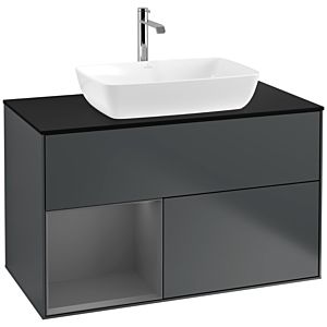 Villeroy und Boch Finion Waschtischunterschrank F772GKHG 100cm, Abdeckplatte black matt, Regale Anthracite matt lacquer, Midnight Blue Matt Lacquer