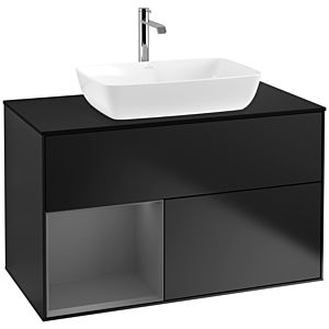 Villeroy und Boch Finion Waschtischunterschrank F772GKPD 100cm, Abdeckplatte black matt, Regale Anthracite matt lacquer, Black matt lacquer