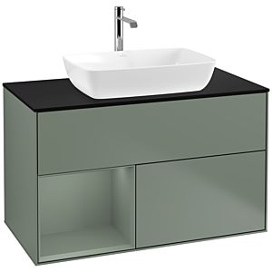 Villeroy et Boch Finion Villeroy et Boch F772GMGM 100cm, plaque de finition noir mat, étagères olive laqué mat, Olive Matt Lacquer