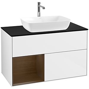 Villeroy and Boch Finion Villeroy and Boch Finion F772GNGF 100cm, cover plate black matt, shelves Walnut Veneer , glossy white lacquer