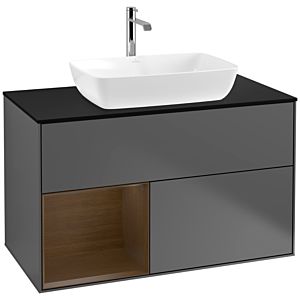 Villeroy et Boch Finion F772GNGK 100cm, plaque de recouvrement noir mat, étagères Walnut Veneer , anthracite mat