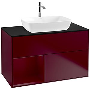 Villeroy et Boch Finion Villeroy et Boch F772HBHB 100cm, plaque de recouvrement noire mate, étagères en laque matte Peony , Peony Matt