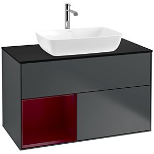 Villeroy und Boch Finion Waschtischunterschrank F772HBHG 100cm, Abdeckplatte black matt, Regale Peony matt lacquer, Midnight Blue Matt Lacquer