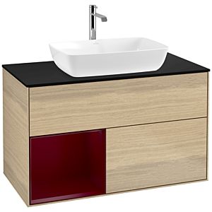Villeroy et Boch Finion Villeroy et Boch F772HBPC 100cm, plaque de recouvrement noire mate, étagères en laque matte Peony , Oak Veneer