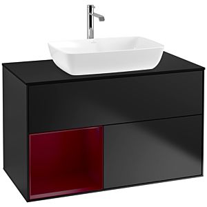 Villeroy et Boch Finion Villeroy et Boch F772HBPD 100cm, plaque de recouvrement noire mate, étagères Peony laqué mat, laqué noir mat