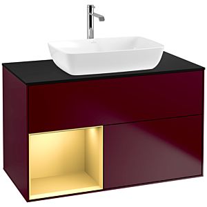 Villeroy und Boch Finion Waschtischunterschrank F772HFHB 100cm, Abdeckplatte black matt, Regale Gold matt lacquer, Peony Matt