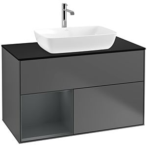 Villeroy und Boch Finion Waschtischunterschrank F772HGGK 100cm, Abdeckplatte black matt, Regale Midnight matt lacquer, Anthracite matt