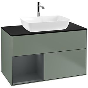 Villeroy et Boch Finion Villeroy et Boch F772HGGM 100cm, plaque de finition noir mat, étagères laqué mat minuit, Olive Matt Lacquer