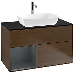 Villeroy and Boch Finion Villeroy and Boch Finion F772HGGN 100cm, cover plate black matt, shelves midnight matt lacquer, walnut veneer