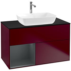 Villeroy und Boch Finion Waschtischunterschrank F772HGHB 100cm, Abdeckplatte black matt, Regale Midnight matt lacquer, Peony Matt