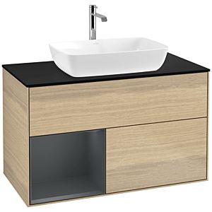 Villeroy et Boch Finion Villeroy et Boch F772HGPC 100cm, plaque de recouvrement noire mate, étagères laqué mat Midnight, Oak Veneer