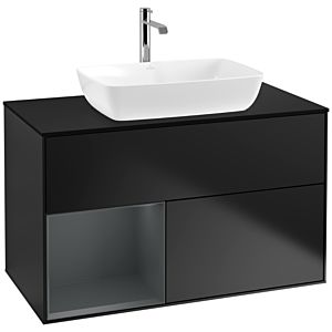 Villeroy und Boch Finion Waschtischunterschrank F772HGPD 100cm, Abdeckplatte black matt, Regale Midnight matt lacquer, Black matt lacquer
