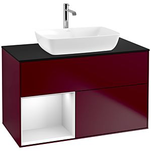 Villeroy und Boch Finion Waschtischunterschrank F772MTHB 100cm, Abdeckplatte black matt, Regale White matt lacquer, Peony Matt