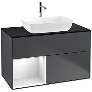 Villeroy et Boch Finion Villeroy et Boch F772MTHG 100cm, plaque de recouvrement noir mat, étagères laqué blanc mat, Midnight Blue Matt Lacquer