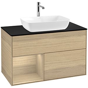 Villeroy und Boch Finion Waschtischunterschrank F772PCPC 100cm, Abdeckplatte black matt, Regale Oak Veneer, Oak Veneer