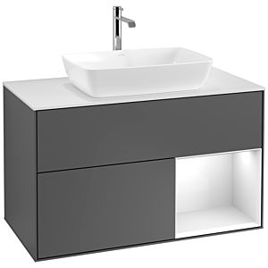 Villeroy et Boch Finion Villeroy et Boch F781GFGK 100cm, plaque de recouvrement blanc mat, étagères Laque blanc brillant, anthracite mat