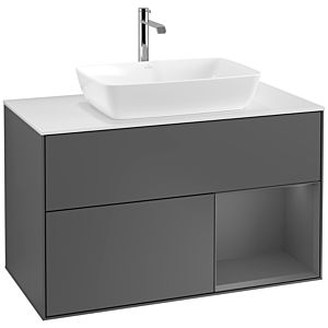 Villeroy und Boch Finion Waschtischunterschrank F781GKGK 100cm, Abdeckplatte white matt, Regale Anthracite matt lacquer, Anthracite matt