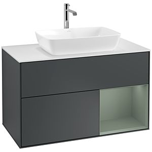 Villeroy et Boch Finion Villeroy et Boch F781GMHG 100cm, plaque de finition blanc mat, étagères laqué mat olive, Midnight Blue Matt Lacquer