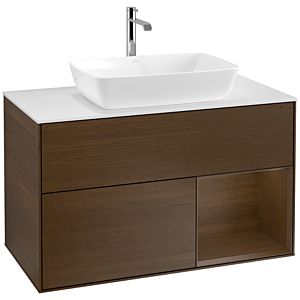 Villeroy et Boch Finion Villeroy et Boch F781GNGN 100cm, plaque de recouvrement blanc mat, étagères Walnut Veneer , placage Walnut Veneer