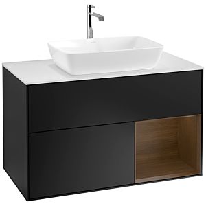 Villeroy et Boch Finion Villeroy et Boch F781GNPD 100cm, plaque de finition blanc mat, étagères Walnut Veneer , laqué noir mat