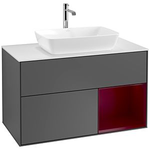 Villeroy und Boch Finion Waschtischunterschrank F781HBGK 100cm, Abdeckplatte white matt, Regale Peony matt lacquer, Anthracite matt