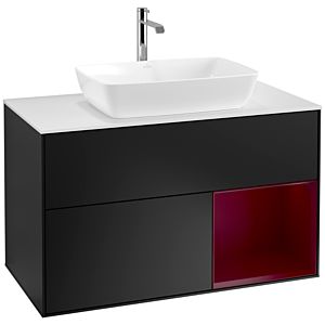 Villeroy et Boch Finion Villeroy et Boch F781HBPD 100cm, plaque de recouvrement blanc mat, étagères Peony laqué mat, laqué noir mat