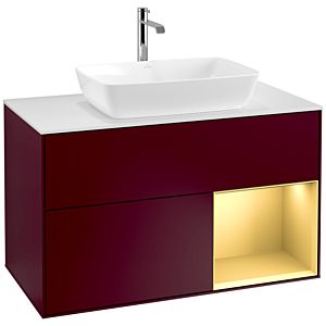 Villeroy und Boch Finion Waschtischunterschrank F781HFHB 100cm, Abdeckplatte white matt, Regale Gold matt lacquer, Peony Matt